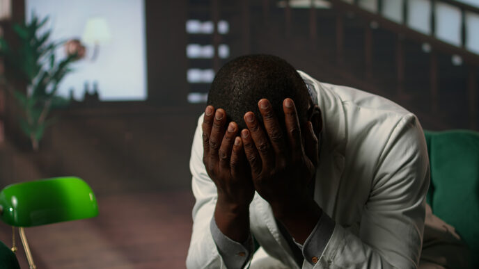 A man covering his face with his hands expressing disappointment